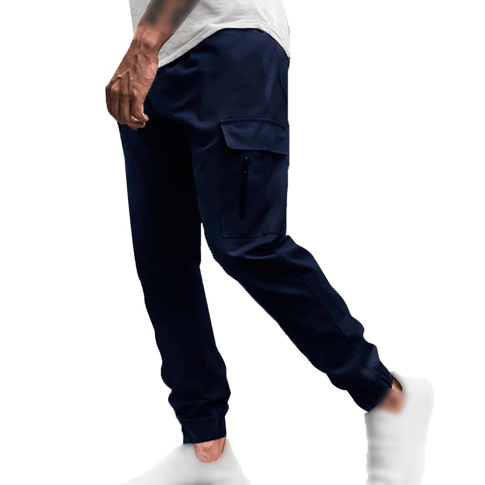 JEsilunmaMY Men's Side Pockets Slim Joggers Pants Solid Color Casual Cargo Pants Hiking Outdoor Cotton Track Trousers (Blue,X-Large)