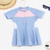 Lorilida Teen Girls One-Piece Short Sleeve Swim Dress Swimsuit Bathing Suit Rash Guard Swimwear Dresses Light Blue 7-8 Years view 4