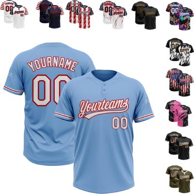 Customize Blue Red White Baseball Jerseys Personalized Baseball Tee Shirts Sport Jersey Custom Logo Two Button Baseball Jersey Stitched Name Number Logo for Unisex Youth Kids Plus Size