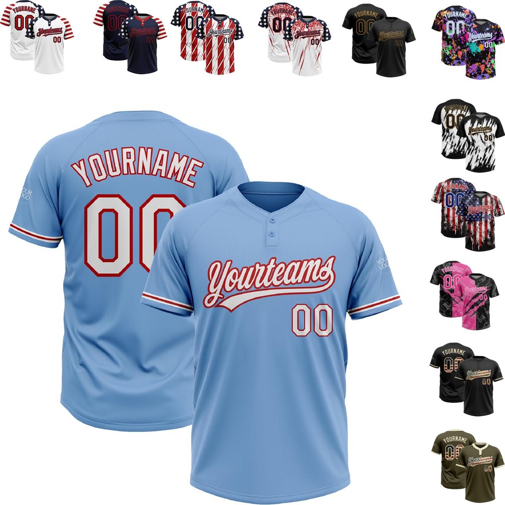 Customize Blue Red White Baseball Jerseys Personalized Baseball Tee Shirts Sport Jersey Custom Logo Two Button Baseball Jersey Stitched Name Number Logo for Unisex Youth Kids Plus Size