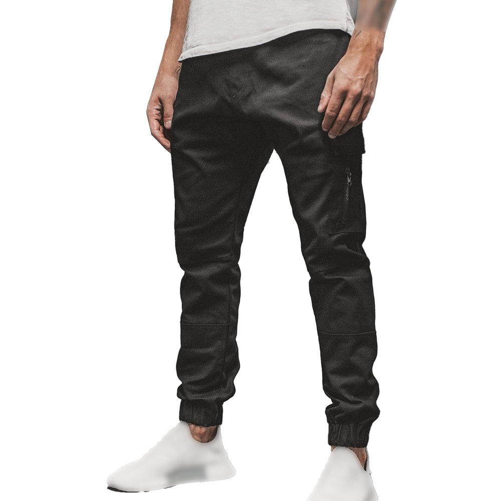 JEsilunmaMY Men's Side Pockets Slim Joggers Pants Solid Color Casual Cargo Pants Hiking Outdoor Cotton Track Trousers (Black,XX-Large)
