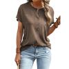 2024 Women's Latest Tops Summer Fashion Clothes Short Batwing Sleeve Buttons Round Neck Casual Blouse T Shirts Brown view 1