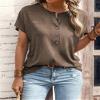 2024 Women's Latest Tops Summer Fashion Clothes Short Batwing Sleeve Buttons Round Neck Casual Blouse T Shirts Brown view 3