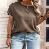 2024 Women's Latest Tops Summer Fashion Clothes Short Batwing Sleeve Buttons Round Neck Casual Blouse T Shirts Brown view 4