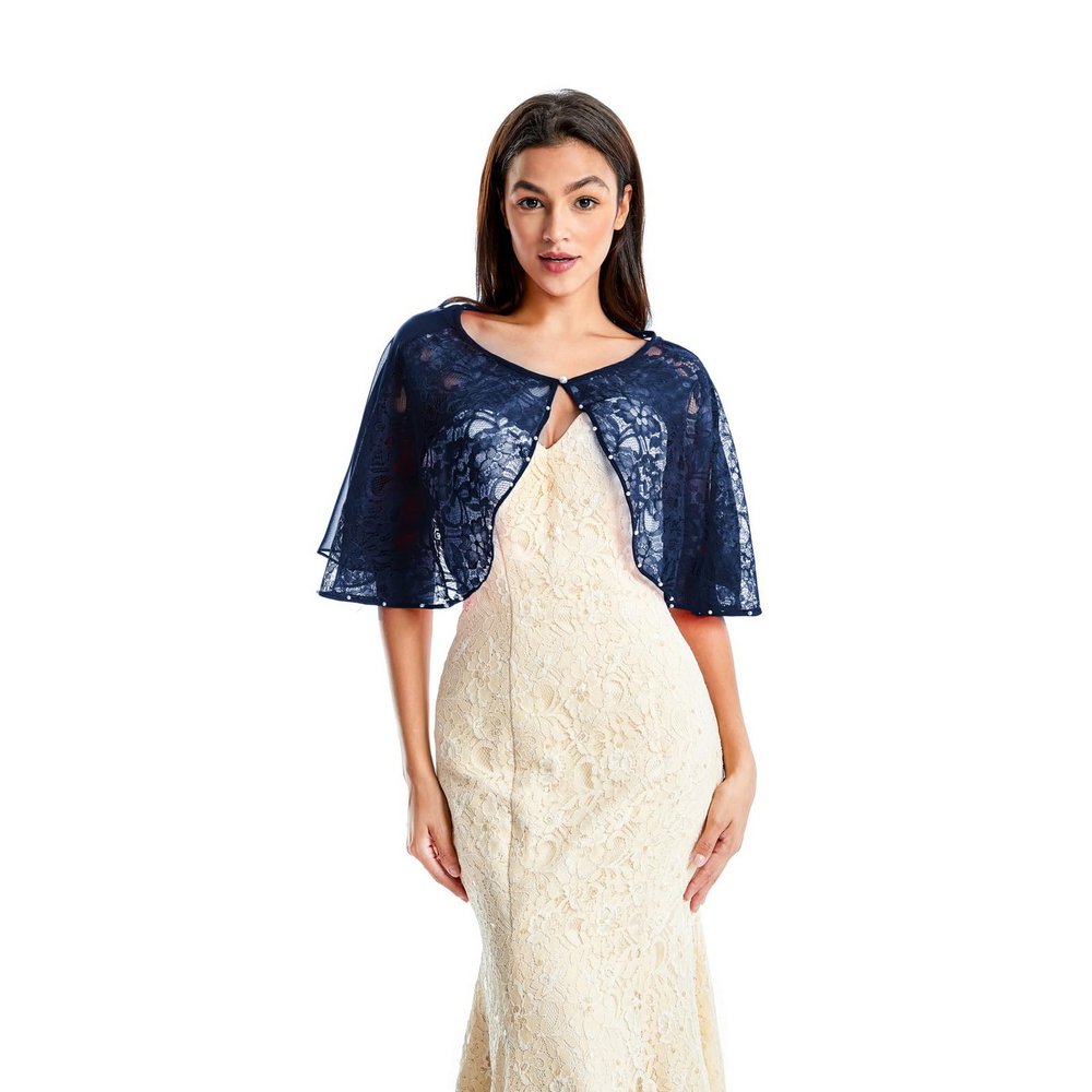 Lifup Women's Soft Chiffon Lace Shawls Wraps with Buckle for Wedding Evening Dress Wedding Cape Bolero Cover Up Blue