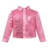 Xnihocha Kids Boys Glittery Sequin Long Sleeve Spread Collar Shirt for Choir Jazz Dance Stage Performance Pink 4-5 Years view 1