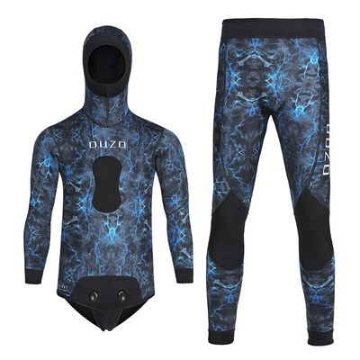 WYYHAA 5MM Neoprene Spearfishing Wetsuit with Hooded, 2 Pieces Long Sleeve Full Body Camouflage Hunting Diving Suit for Cool Water Freediving,Blue,XL