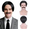 RightOn Men's Black Wig Short Black Wig and Mustache Black Bob Wigs for Men Halloween Party Costume Wigs view 1