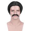 RightOn Men's Black Wig Short Black Wig and Mustache Black Bob Wigs for Men Halloween Party Costume Wigs view 2