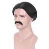 RightOn Men's Black Wig Short Black Wig and Mustache Black Bob Wigs for Men Halloween Party Costume Wigs view 4