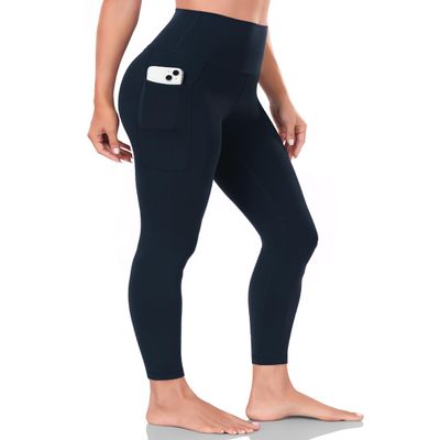 HeyNuts Yoga Pro 7/8 Leggings with Pockets for Women, High Waisted Compression Tummy Control Workout Yoga Lounge Buttery Soft Pants True Navy_25'' L(12)
