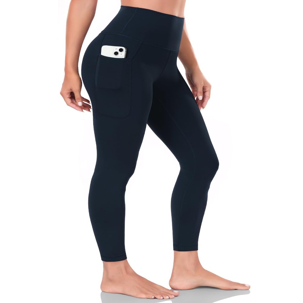 HeyNuts Yoga Pro 7/8 Leggings with Pockets for Women, High Waisted Compression Tummy Control Workout Yoga Lounge Buttery Soft Pants True Navy_25'' L(12)