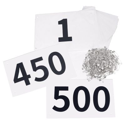 TRIWONDER Tyvek Running Bib Competitor Numbers with Safety Pins, Running Numbers Paper Tags 1-500, Tearproof and Waterproof 4 x 7 Inches for Marathon Races and Events Sports Games (1-500)