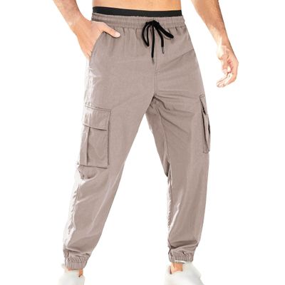 JEsilunmaMY Men's Outdoor Cargo Joggers Pants Side Pockets Elastic Waist Drawstring Sweatpants Workout Athletic Lounge Pants (Khaki,X-Large)