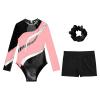 FEESHOW Girls Kids Sequin Metallic Gymnastics Leotard with Shorts Outfits 2pcs Athletic Bodysuit Pink&Black C 16 Years view 3