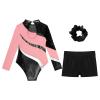 FEESHOW Girls Kids Sequin Metallic Gymnastics Leotard with Shorts Outfits 2pcs Athletic Bodysuit Pink&Black C 16 Years view 4