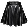 crazynekos Women's Shiny Metallic Wet Look Stretchy Flared Mini Skater Skirt (Black,L,Large,Regular,Regular) view 1