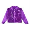 Xnihocha Kids Boys Glittery Sequin Long Sleeve Spread Collar Shirt for Choir Jazz Dance Stage Performance Purple 7-8 Years view 3