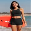 CRZ YOGA High Waisted Dolphin Board Shorts for Women 2.5'' - Quick Dry Swim Beach Bathing Suit Bottoms with Liner Black Medium view 3