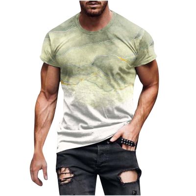 Amazon outlets Men's Graphic T-Shirts Big and Tall Short Sleeve Crewneck Shirt Funny Marble Print Loose Pullover Summer Clothes Hawaiian Shirt Yellow L