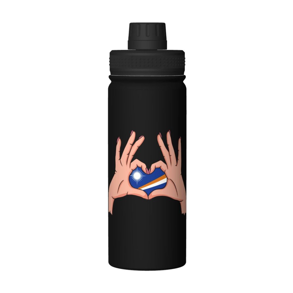 SIYTUAU Holding Love In Your Hands Flag Of The Marshall Islands Water Bottle 18 Oz Stainless Steel Water Bottles Leak Proof Outdoor Sports Insulated Water Bottle Funny Bottle Water