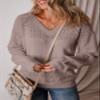 SHEWIN Oversized Sweaters for Women Lightweight Casual Long Sleeve V Neck Crochet Sweater Womens Tops Cable Knit Spring Clothes for Women 2025 B Apricot Pink XX-Large view 4