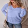 SHEWIN Sweaters for Women Casual Long Sleeve V Neck Lightweight Crochet Sweater Hollow Out Cable Knit Pullover Jumper Solid Womens Spring Tops B Sky Blue Small view 2