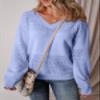 SHEWIN Sweaters for Women Casual Long Sleeve V Neck Lightweight Crochet Sweater Hollow Out Cable Knit Pullover Jumper Solid Womens Spring Tops B Sky Blue Small view 3