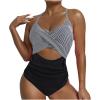 Akklian Women Ruched Wrap V Neck Cut Out One Piece Slimming Swimsuit High Waisted Monokini Tummy Control Bathing Suit view 1