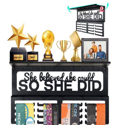 iBobbish Non-Slip She Believed She Could SO SHE DID Medal Hanger Display Trophy Shelf,Medal Hanger Display For Wall,Race Medal Display Upgraded Medal Holder Display For gymanstics,race,soccer,swim