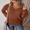 SHEWIN Sweaters for Women Casual Long Sleeve V Neck Lightweight Crochet Sweater Hollow Out Cable Knit Pullover Jumper Solid Womens Spring Tops B Coffee Small view 2