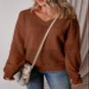 SHEWIN Sweaters for Women Casual Long Sleeve V Neck Lightweight Crochet Sweater Hollow Out Cable Knit Pullover Jumper Solid Womens Spring Tops B Coffee Small view 3