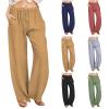 Generic Women's Cotton Linen Pants,2024 Summer Wide Leg Casual Loose Lightweight Flowy Beach Pants,Plus Size Drawstring High Waist Palazzo Trousers Pants with Pockets Vacation Outfits(A-Khaki,M) view 1