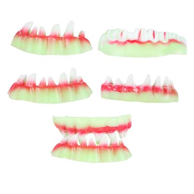 FOMIYES 5pcs Glow- Dark Zombie Dentures Artificial Halloween Teeth Props for Parties Eco-Friendly Horror Fake Teeth for Costume and Prank Events