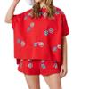 Adokioths Women 4th of July Outfit American Flag Sequins Short Sleevle T-Shirt Casual Summer Two Piece Short Set (Red & Sunglasses,Medium)