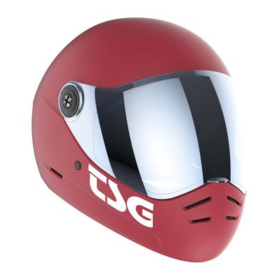 TSG - Pass 2.0 Full-face Premium Helmet w/Two Visors | Downhill Skateboarding, E-Skating, E-Onewheeling, Longboarding | Nose Ports, Air Flow Channels, Ear Slots, Adjustable Pads, Satin Red, Medium