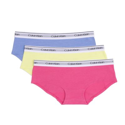 Calvin Klein Kids Girls' Modern Cotton Hipster Underwear 3-Pack, Shocking Pink/Hydrangea/Energy, Medium