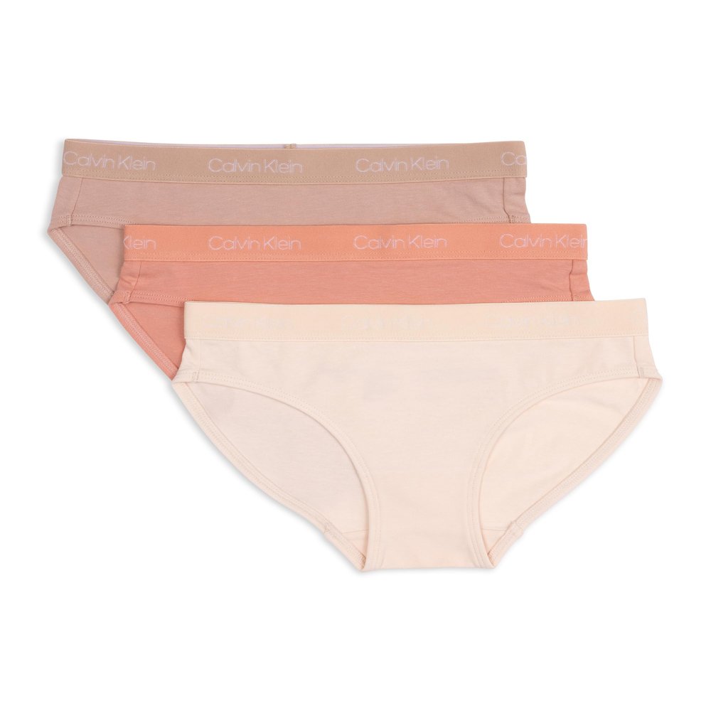 Calvin Klein Kids Girls' Modern Cotton Bikini Underwear 3-Pack, Sand/Rose Dawn/Cedar, Medium