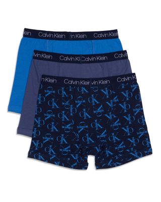 Calvin Klein Kids Boys' Modern Cotton Boxer Brief Underwear 3-Pack, Blue Ck Fractal/Blue Indigo/Captains Blue, Large
