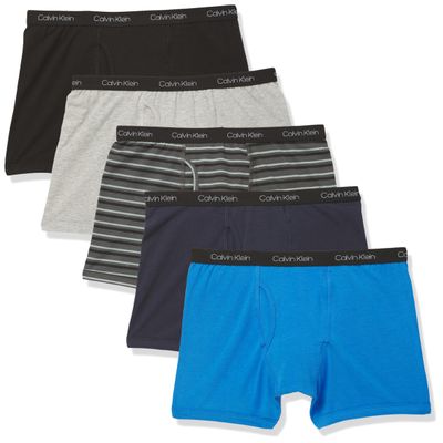 Calvin Klein Kids Boys' Modern Cotton Boxer Brief Underwear 5-Pack, Black Stripe, Medium
