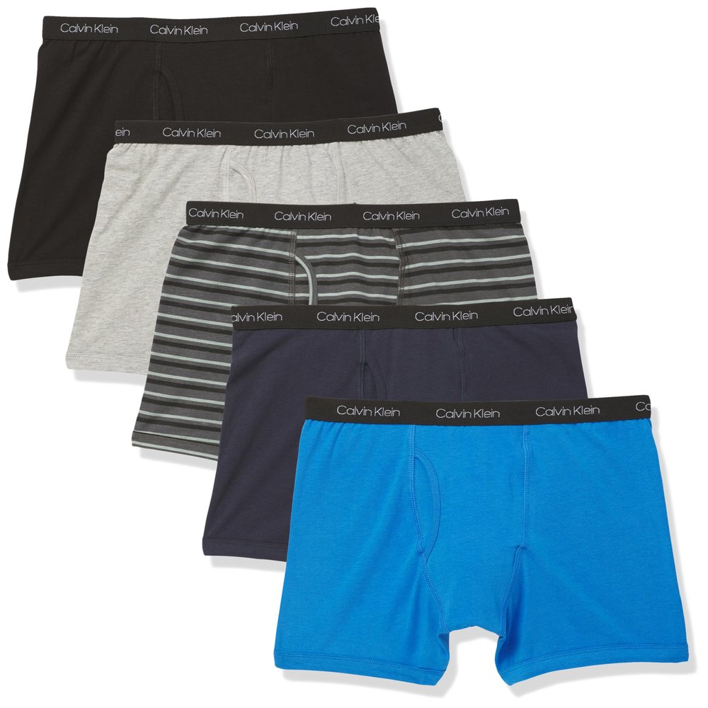 Calvin Klein Kids Boys' Modern Cotton Boxer Brief Underwear 5-Pack, Black Stripe, Medium