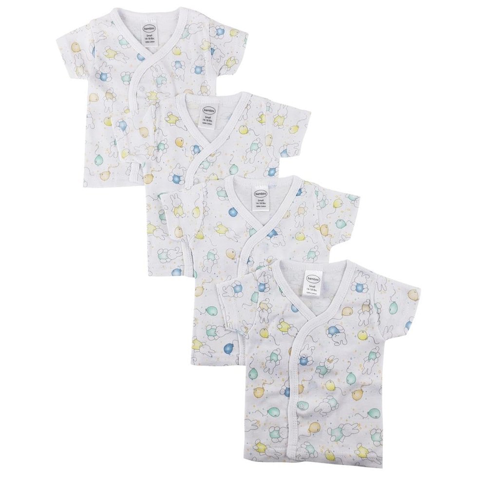 Bambini NC-0205S Unisex Infant Side Snap Short Sleeve Shirt, White - Small - Pack of 4