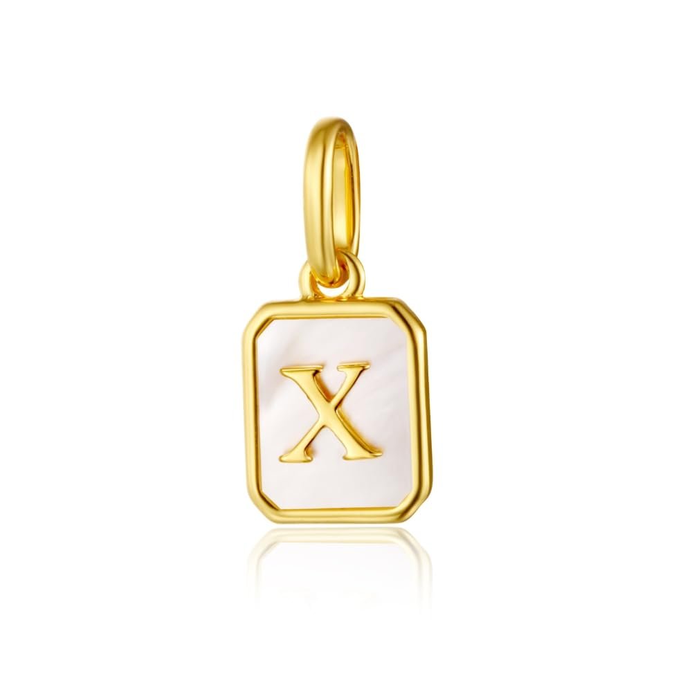 CAITLYNMINIMALIST 18K Gold Mother of Pearl Alphabet Letter Initial Charm Bead Pendant for Bracelet Necklace & Earrings (X)