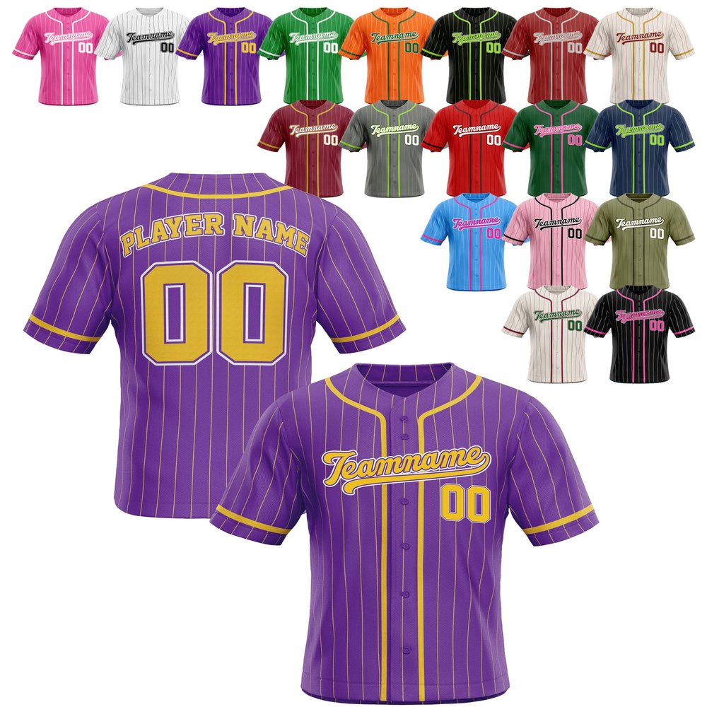 Custom Stripe Baseball Jerseys - Personalized Pinstripe Team Uniforms for Men, Women, Boys, Girls - Add Your Name, Number, Logo - Customized Baseball Shirts for Sports Fans, Teams, Events, Gifts