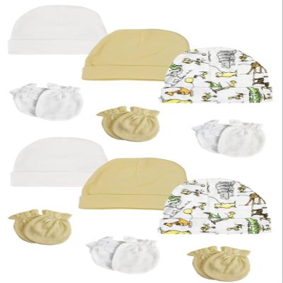 Bambini NC-0304 Baby Boy Baby Girl Unisex Infant Caps & Mittens White - Newborn - Pack of 12