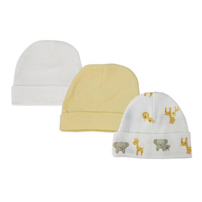 Bambini NC-0387 Baby Boy, Baby Girl, Unisex Infant Caps, White - Newborn - Pack of 3