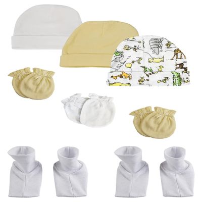 Bambini NC-0303 Baby Boy Baby Girl Unisex Infant Caps Booties & Mittens White - Newborn - Pack of 8