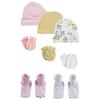 Bambini NC-0358 Baby Girls Caps Booties & Mittens White & Pink - Newborn - Pack of 8