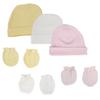 Bambini NC-0399 Baby Girls Caps & Mittens White & Pink - Newborn - Pack of 6 view 1