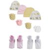 Bambini NC-0382 Baby Girls Caps Booties & Mittens Set White & Pink - Newborn - Pack of 10 view 1